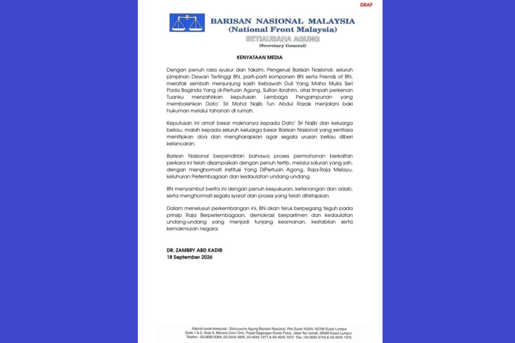Barisan Nasional Najib Razak house arrest