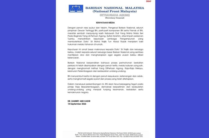 Barisan Nasional Najib Razak house arrest
