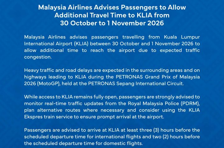 Malaysia Airlines KLIA travel advisory MotoGP Sepang
